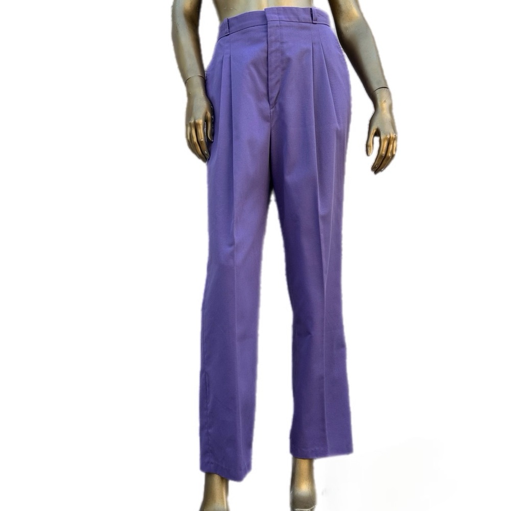 Vintage Cheryl Tiegs poly/cotton high-waisted pleated Purple straight leg Pants
